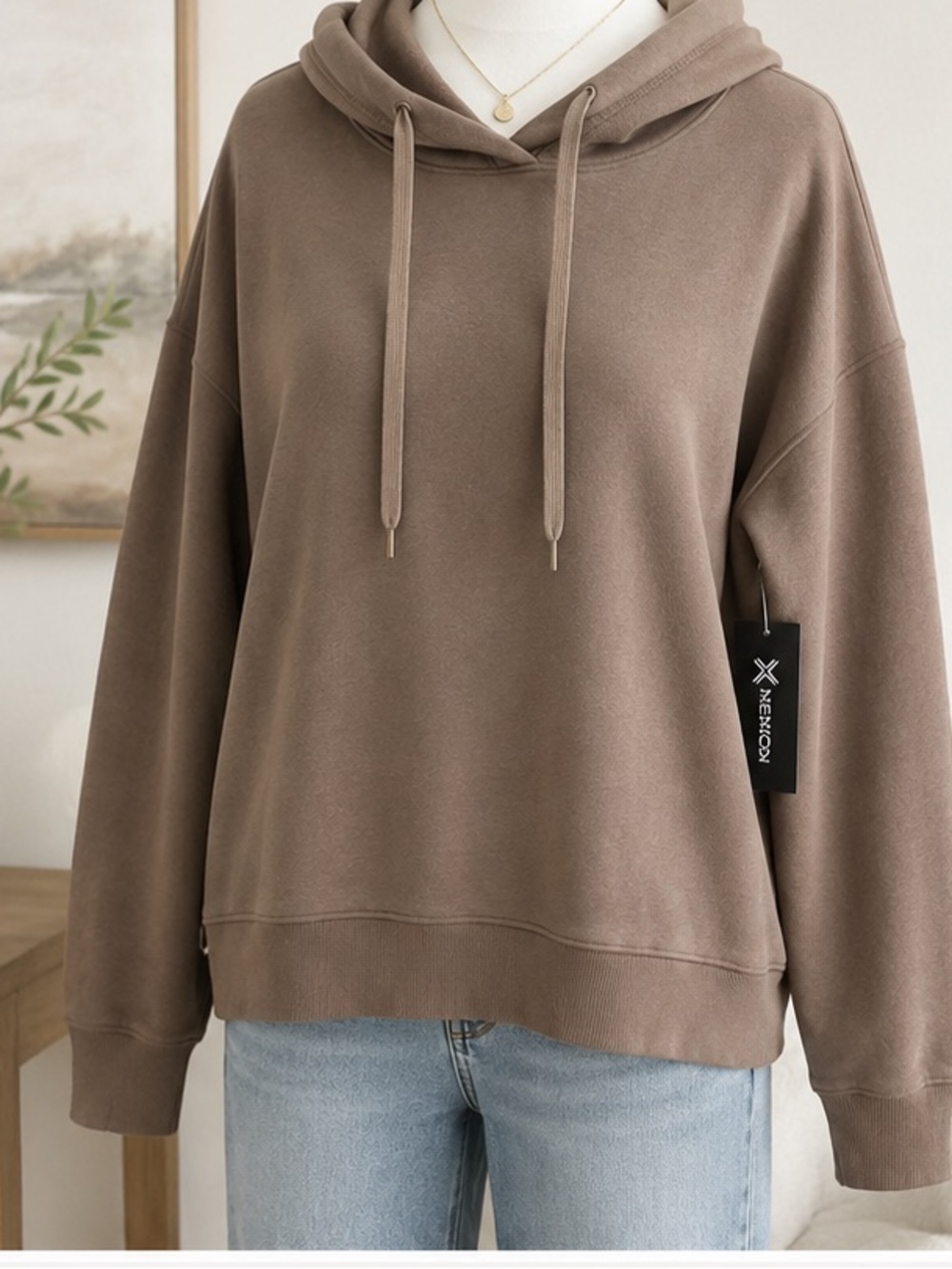 Xersion XL Brown Fleece Hoodie Pullover Sweatshirt Cowl Neck Oversized Cozy NWT